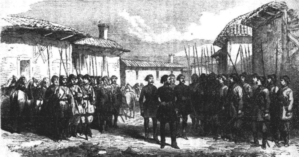 Рис. 1. Садик-паша приймає козаків з Добруджи та Шумли 6 травня 1854 року. Ілюстрацію опубліковано у «Ілюстрованих Лондонських Новинах» (Illustrated London News) від 6 травня 1854 року. Републіковано: Badem, Candan. The Ottoman Crimean War (1853—1856). Leidem-Boston, 2010. P. 241 Рис. 1. Садик-паша приймає козаків з Добруджи та Шумли 6 травня 1854 року. Ілюстрацію опубліковано у «Ілюстрованих Лондонських Новинах» (Illustrated London News) від 6 травня 1854 року. Републіковано: Badem, Candan. The Ottoman Crimean War (1853—1856). Leidem-Boston, 2010. P. 241
