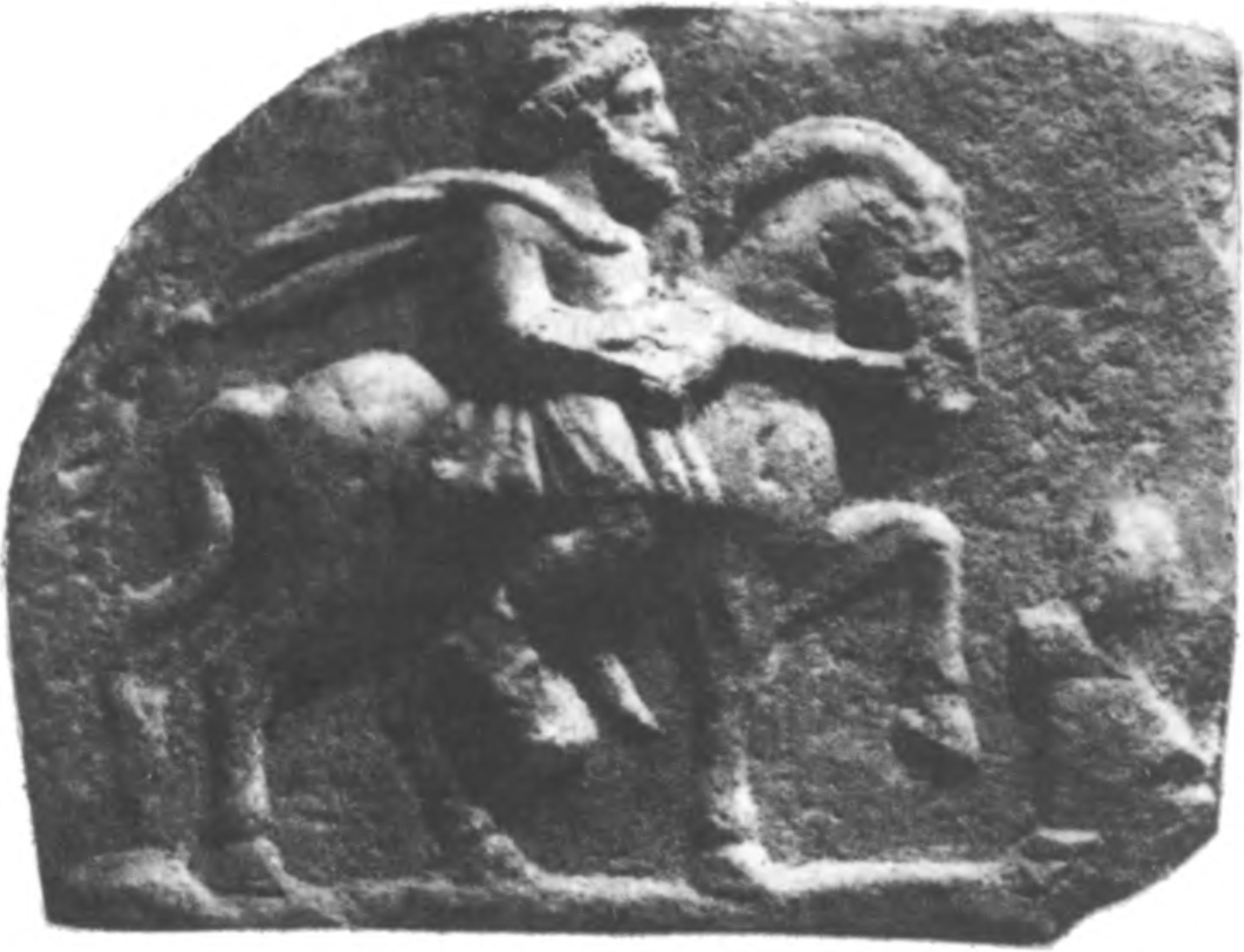 Рис. 29. Мраморный рельеф с изображением фракийского всадника. II—III вв. Раскопки В.И. Кадеева Рис. 29. Мраморный рельеф с изображением фракийского всадника. II—III вв. Раскопки В.И. Кадеева