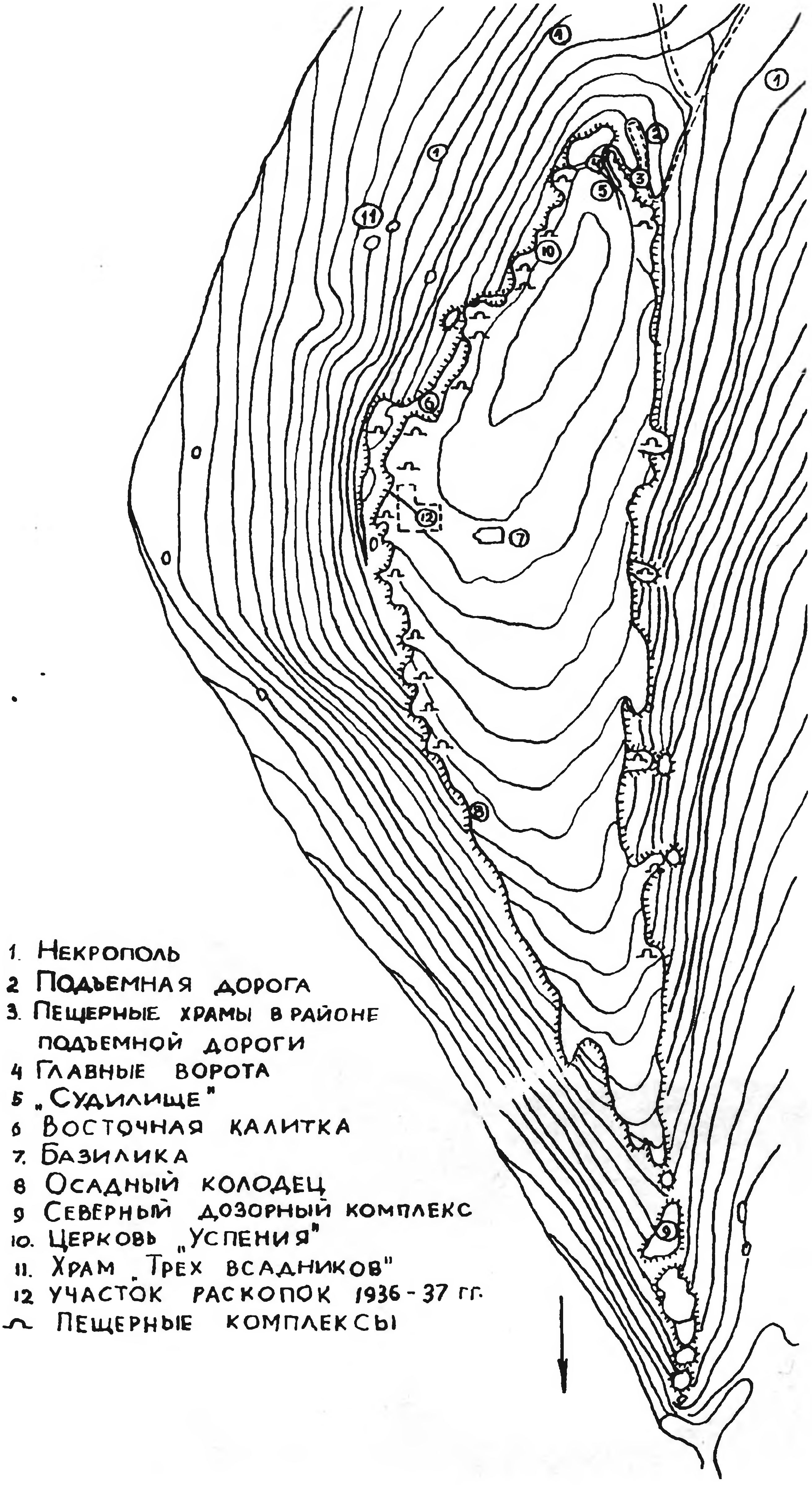 Рис. 155. Эски-Кермен. План городища Рис. 155. Эски-Кермен. План городища