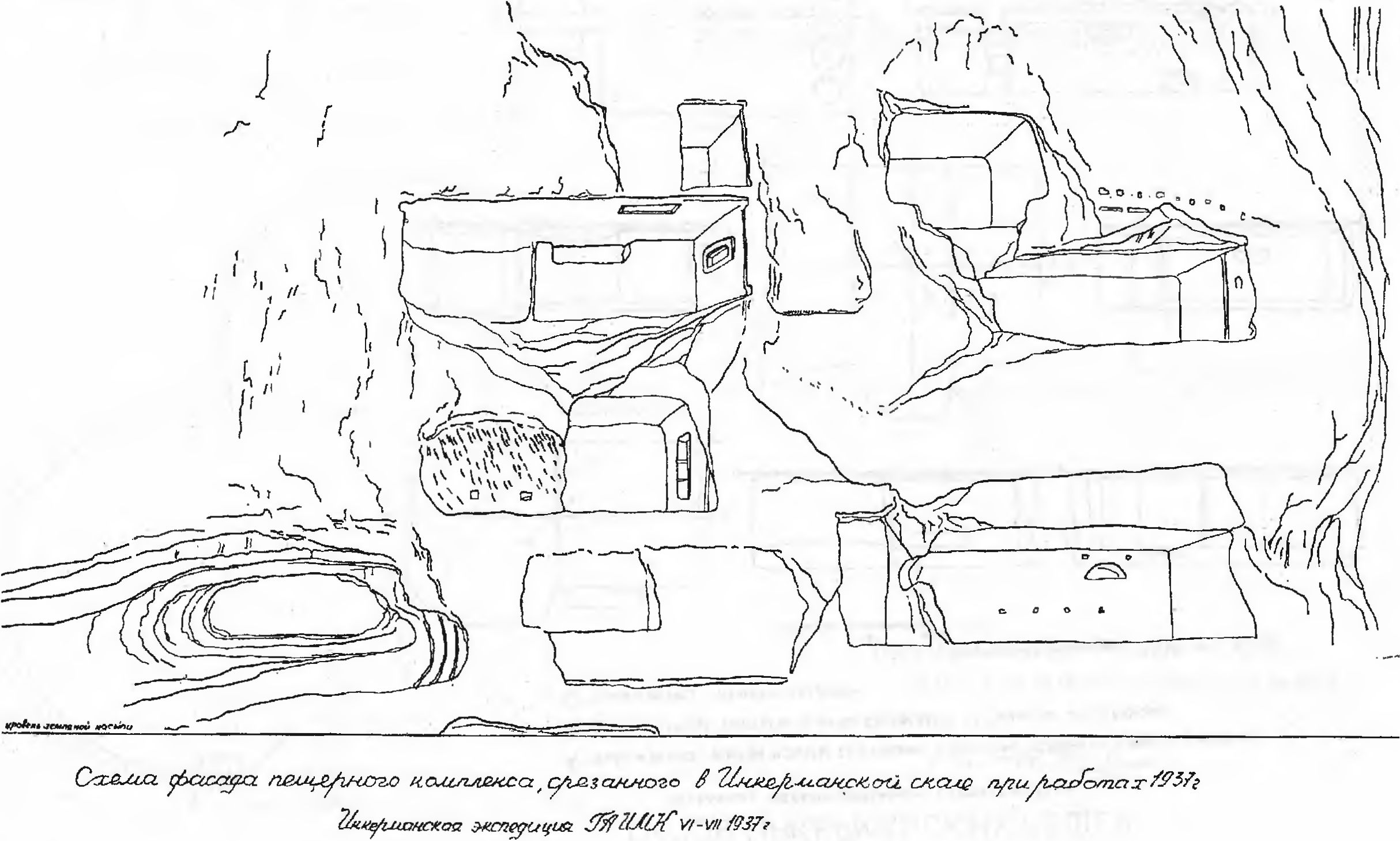 Рис. 16. Схема фасадов пещер по материалам Инкерманской экспедиции Рис. 16. Схема фасадов пещер по материалам Инкерманской экспедиции