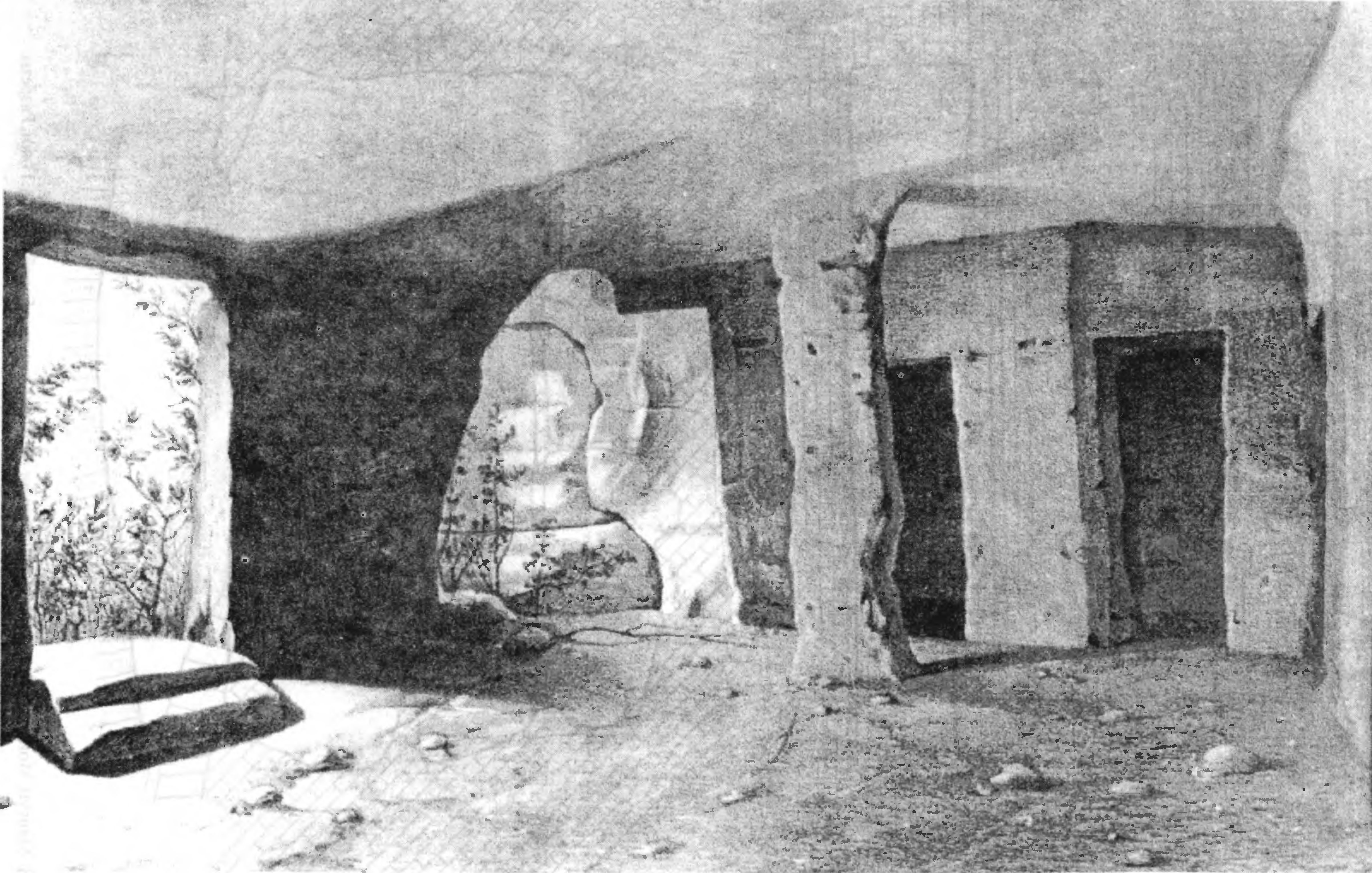 Рис. 219. Мангуп. Монастырь на оконечности Тешкли-буруна. Комплекс Барабан-Коба. Из неизданного альбома А.С. Уварова. 1853 г. Рис. 219. Мангуп. Монастырь на оконечности Тешкли-буруна. Комплекс Барабан-Коба. Из неизданного альбома А.С. Уварова. 1853 г.