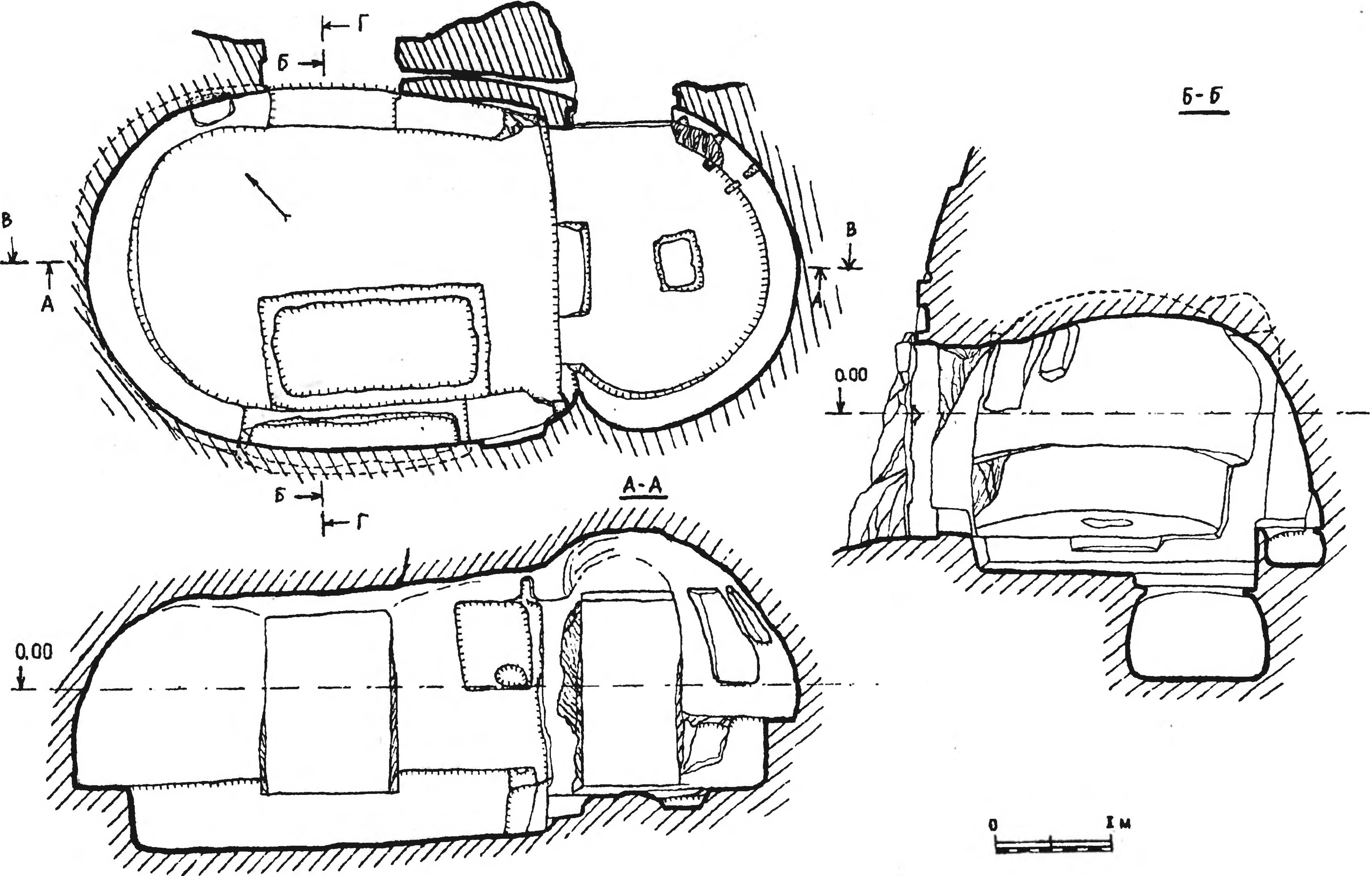 Рис. 302. Качи-Кальен. Церковь св. Софии. План. Разрезы Рис. 302. Качи-Кальен. Церковь св. Софии. План. Разрезы