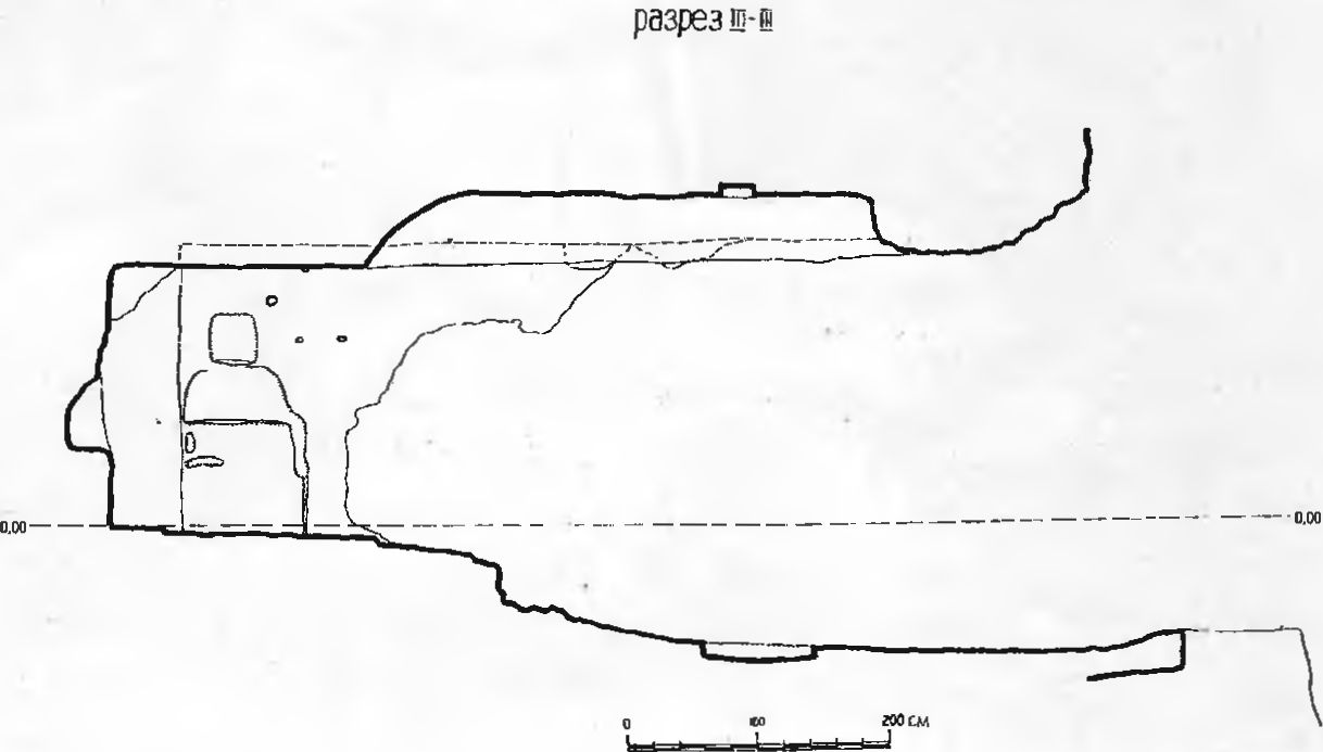 Рис. 39. Инкерман. Предполагаемая церковь в комплексе «Анфилады». Разрез III—III Рис. 39. Инкерман. Предполагаемая церковь в комплексе «Анфилады». Разрез III—III