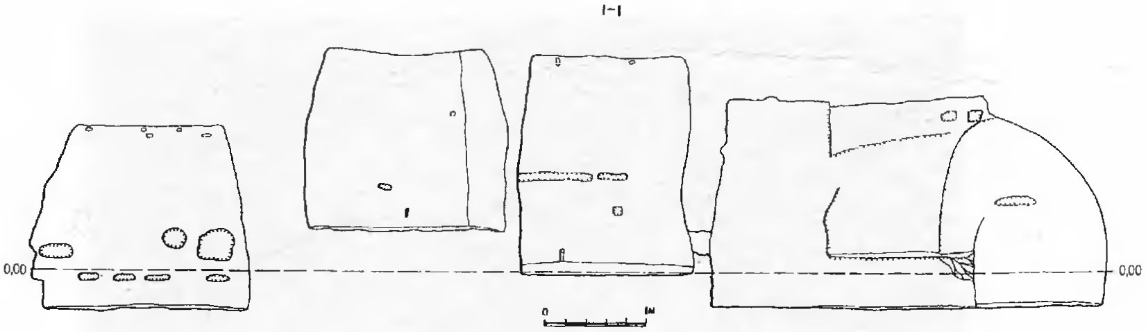 Рис. 62. Инкерман. Загайтанская скала. Церковь № 5. Разрез I—I Рис. 62. Инкерман. Загайтанская скала. Церковь № 5. Разрез I—I