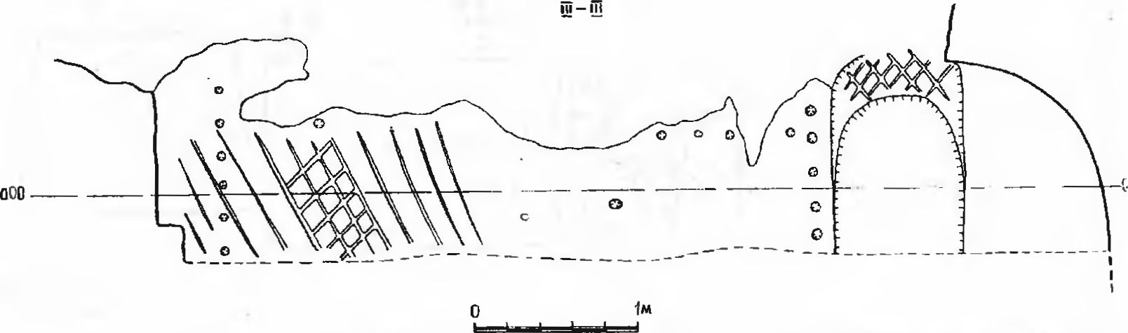 Рис. 83. Инкерман. Загайтанская скала. Церковь№ 8. Разрез III—III Рис. 83. Инкерман. Загайтанская скала. Церковь№ 8. Разрез III—III