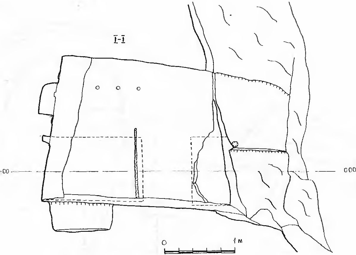 Рис. 86. Инкерман. Загайтанская скала. Церковь № 9. Разрез I—I Рис. 86. Инкерман. Загайтанская скала. Церковь № 9. Разрез I—I