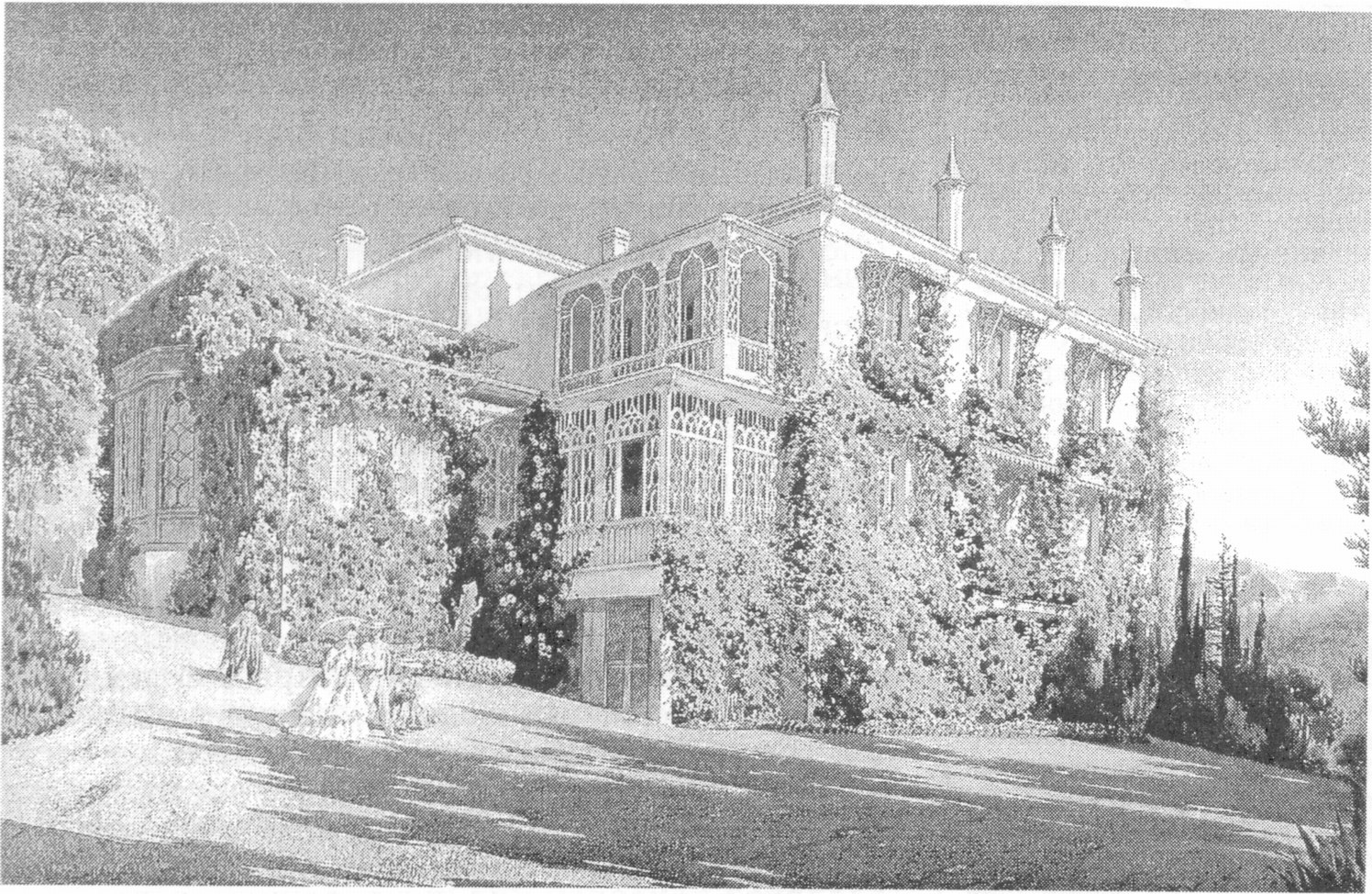 Дворец в Ливадии (дом Л.С. Потоцкого). Акварель. Л. Премацци. 1860 г Дворец в Ливадии (дом Л.С. Потоцкого). Акварель. Л. Премацци. 1860 г